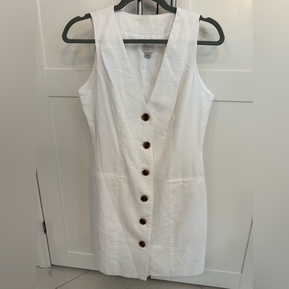 A New Day White Linen-Blend Button Front Sleeveless Dress – Size S
